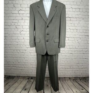 Paulo Solari Grey 100% Wool Suit Blazer 2 Piece Set Herringbone USA Size 40R